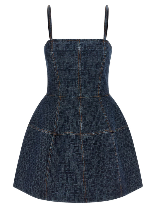 Fendi Kurzes blaues Baumwollkleid