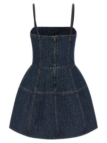 Fendi Kurzes blaues Baumwollkleid
