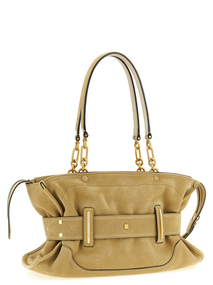 Balmain Beigefarbene Kalbshaut Schultertasche