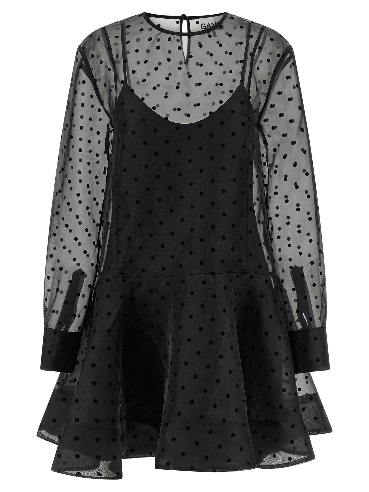 Ganni Schwarzes Kurzkleid aus recyceltem Polyester