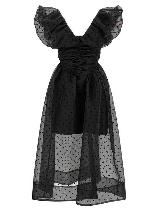 Ganni Midi Dress in Recycled Polyester – Black