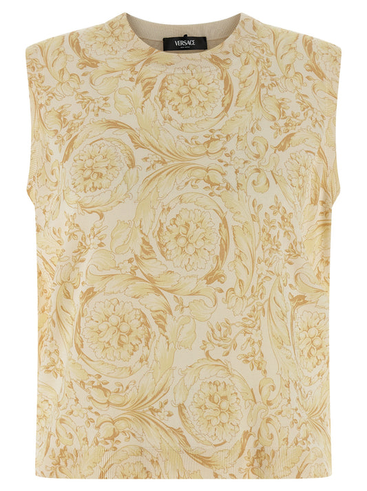 Versace Ärmellose Zweifarbige Seidenjacke