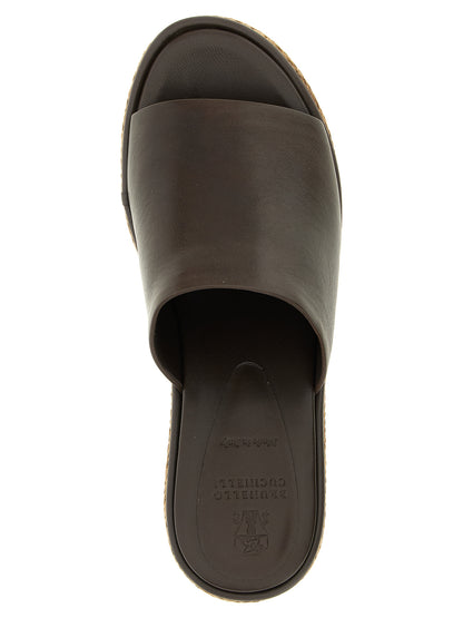 Brunello Cucinelli Keilsandalen aus braunem Kalbsleder