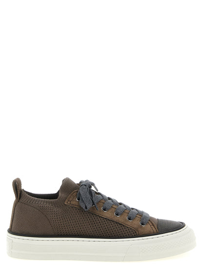Brunello Cucinelli Braune Low-Top-Sneaker aus Baumwolle
