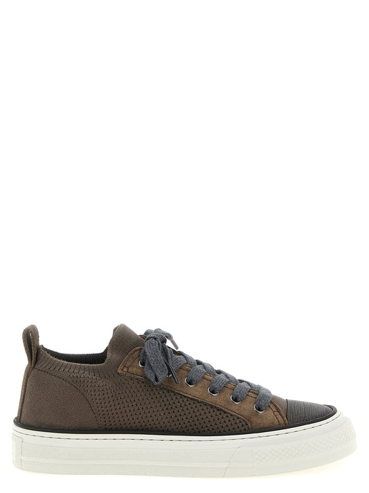 Brunello Cucinelli Braune Low-Top-Sneaker aus Baumwolle