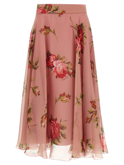 Dolce & Gabbana Gonna Midi Bouquet Rose in Seta