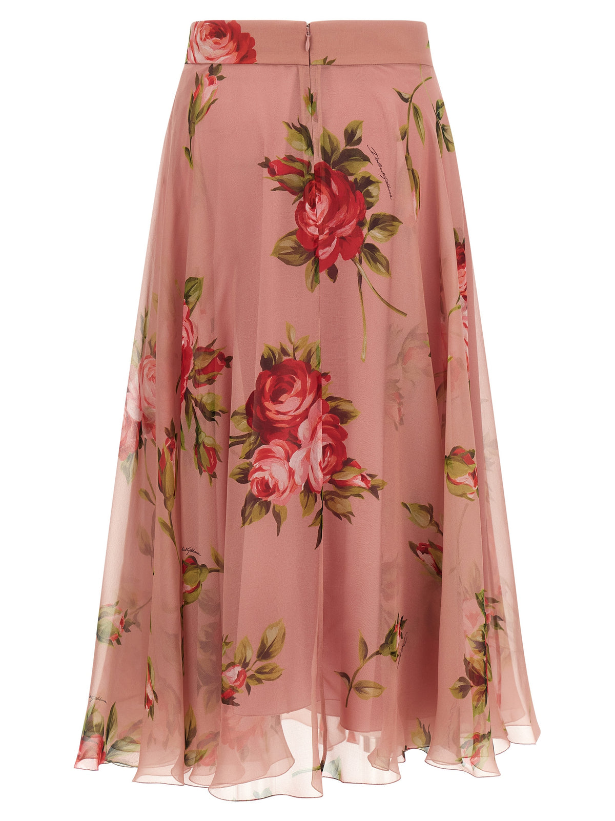 Dolce & Gabbana Gonna Midi Bouquet Rose in Seta
