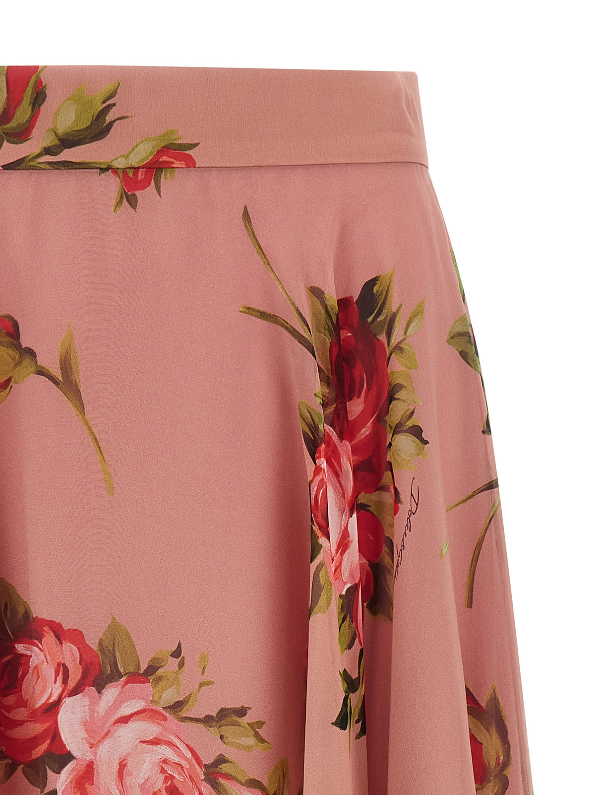 Dolce & Gabbana Gonna Midi Bouquet Rose in Seta