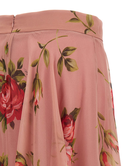 Dolce & Gabbana Gonna Midi Bouquet Rose in Seta