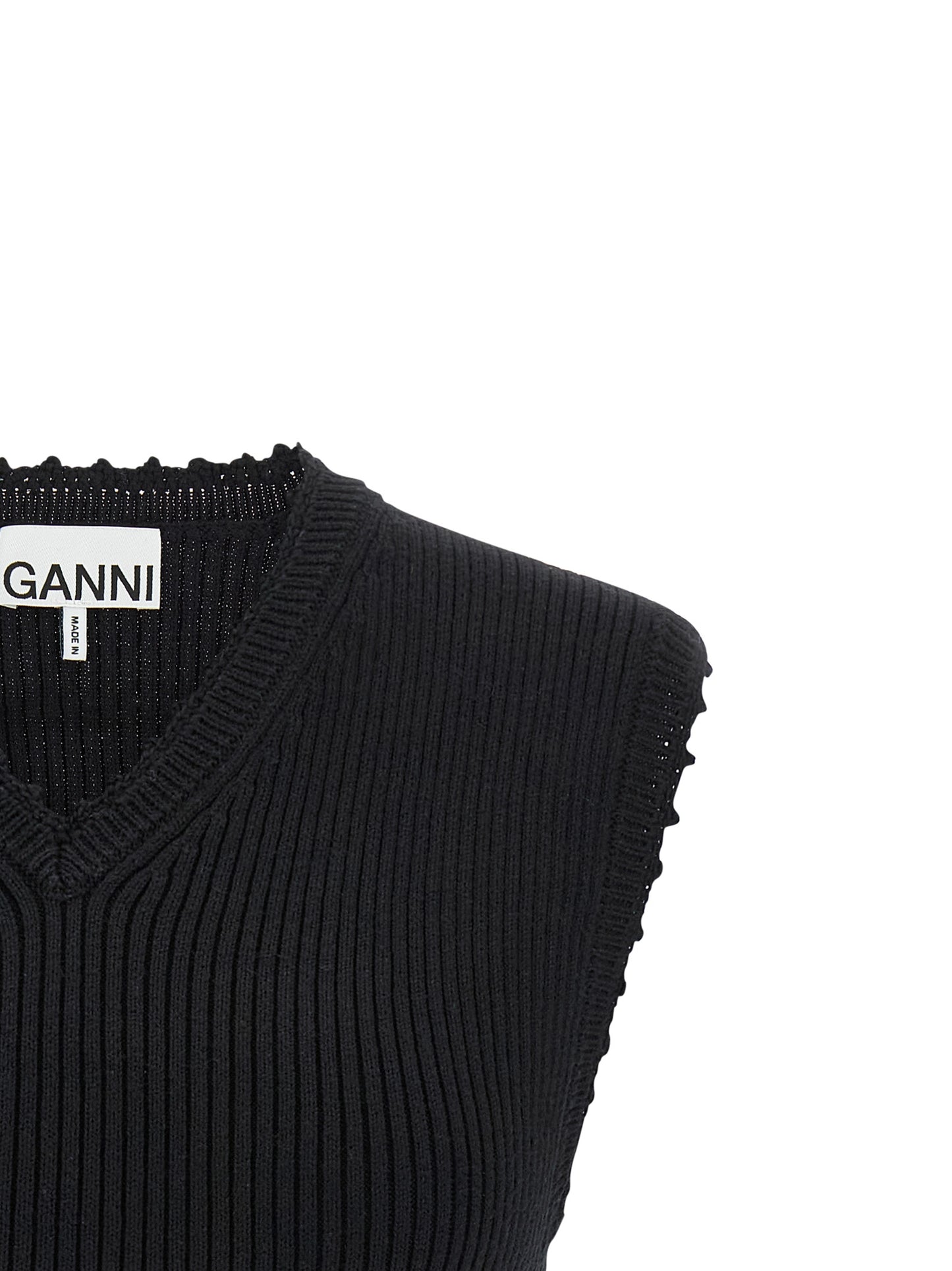 Ganni Schwarze ärmellose Jacke aus Bio-Baumwolle