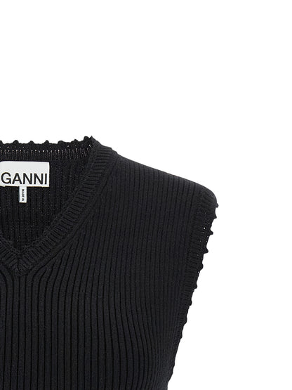 Ganni Schwarze ärmellose Jacke aus Bio-Baumwolle