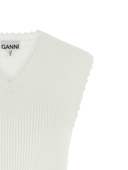 Ganni Weiße ärmellose Jacke aus Bio-Baumwolle