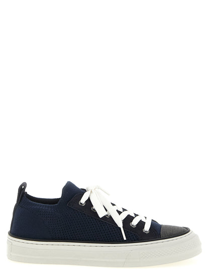 Brunello Cucinelli Blaue Low-Top-Sneaker aus Baumwolle