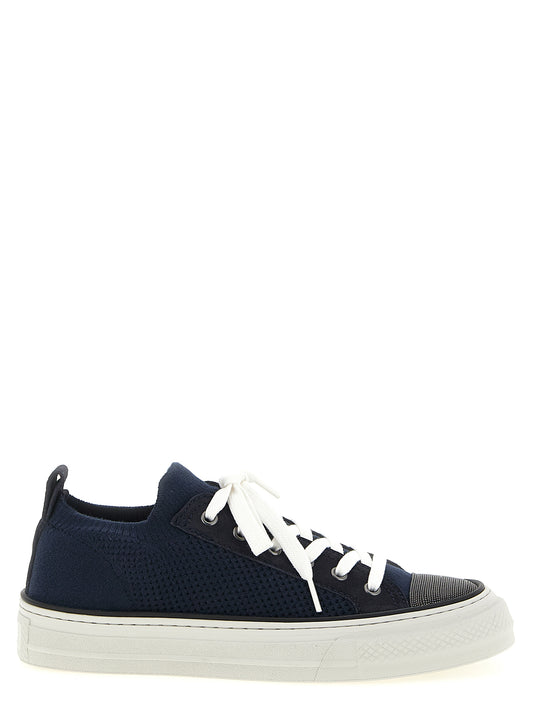 Brunello Cucinelli Blaue Low-Top-Sneaker aus Baumwolle