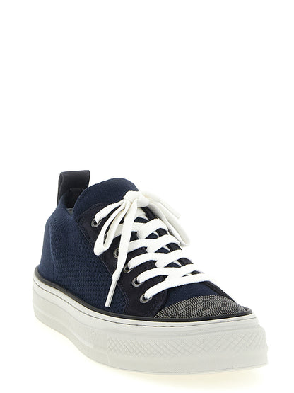 Brunello Cucinelli Blaue Low-Top-Sneaker aus Baumwolle