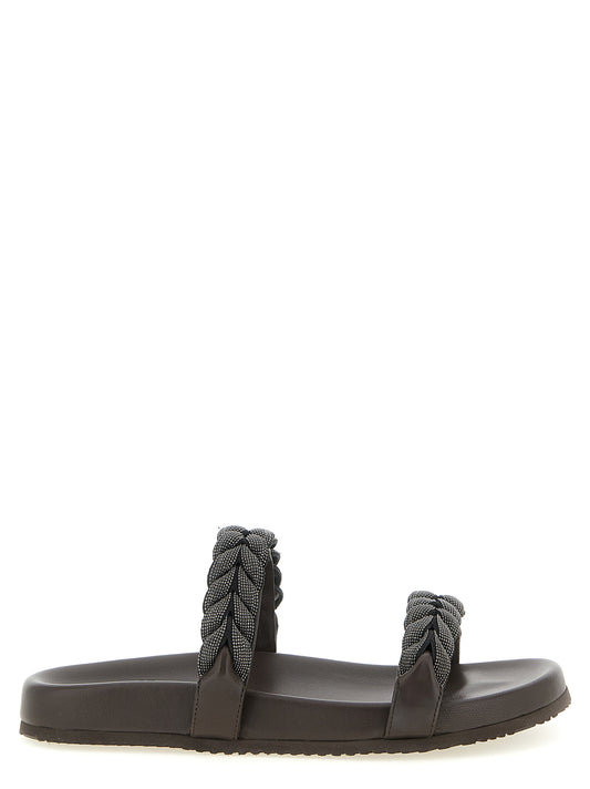 Brunello Cucinelli Braune Leder-Slipper