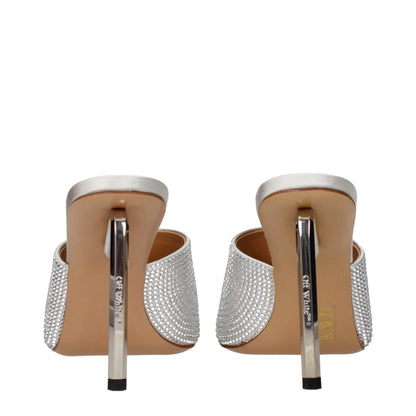 Off-White Silberne Satin-Stilettosandalen