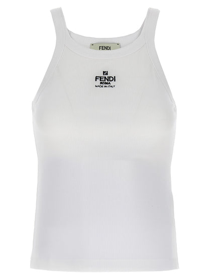 Fendi Weißes ärmelloses Baumwoll-T-Shirt