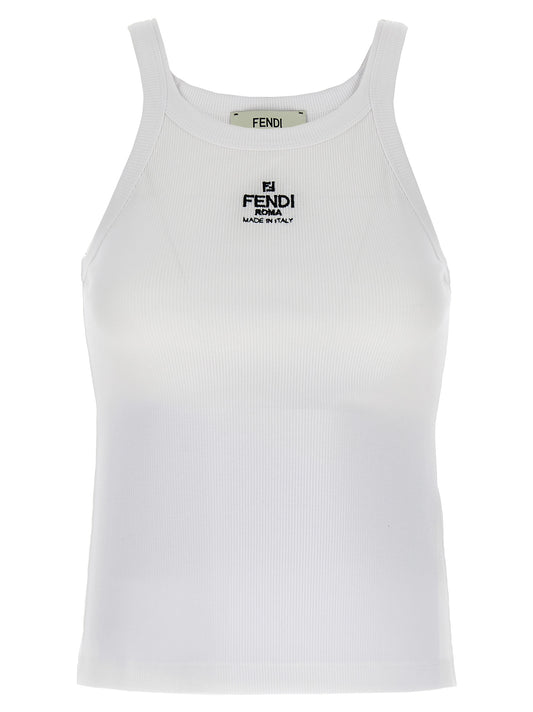 Fendi Weißes ärmelloses Baumwoll-T-Shirt