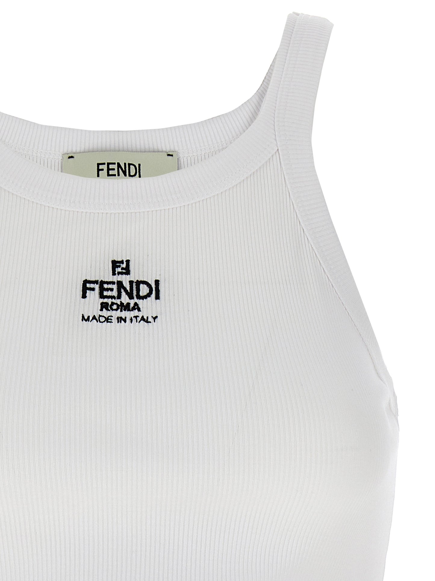 Fendi Weißes ärmelloses Baumwoll-T-Shirt