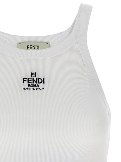 Fendi Weißes ärmelloses Baumwoll-T-Shirt