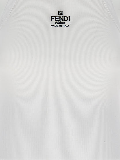 Fendi Weißes ärmelloses Baumwoll-T-Shirt