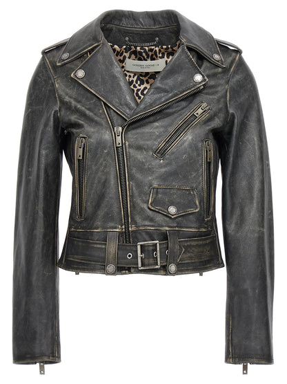 Golden Goose Schwarze Lederjacke aus Rindsleder
