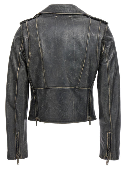 Golden Goose Schwarze Lederjacke aus Rindsleder