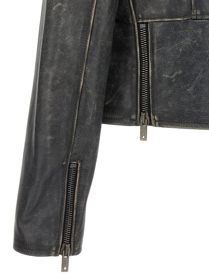 Golden Goose Schwarze Lederjacke aus Rindsleder