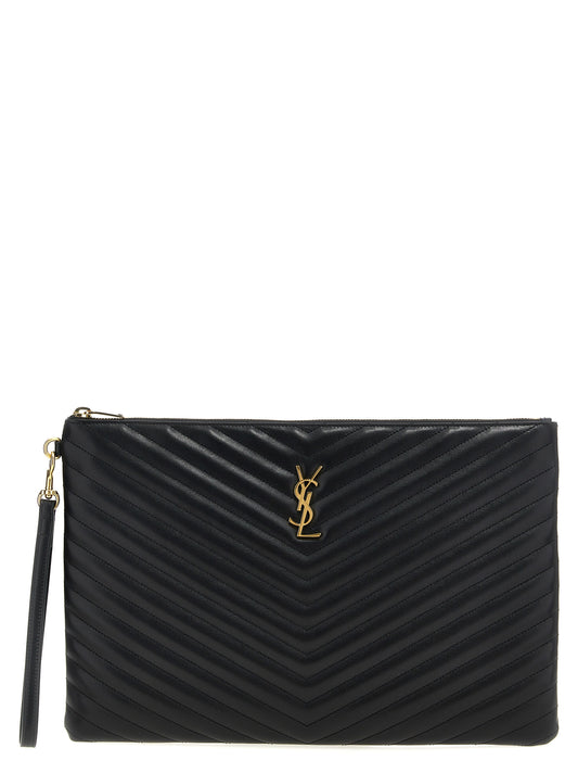 Saint Laurent Schwarze Kalbsleder-Clutch