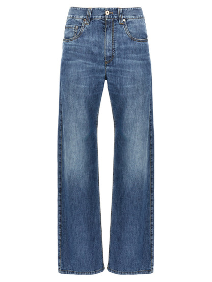 Brunello Cucinelli Blaue Jeans aus Baumwolle im geraden Schnitt