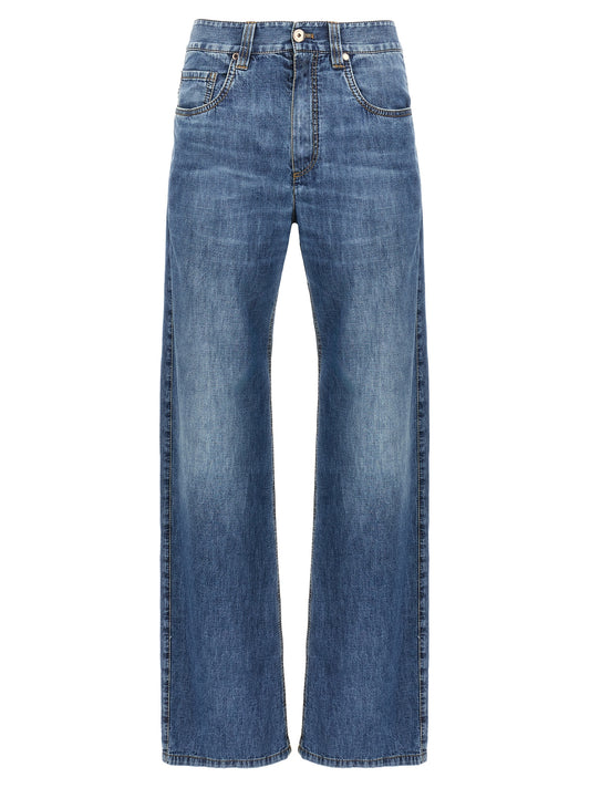 Brunello Cucinelli Blaue Jeans aus Baumwolle im geraden Schnitt