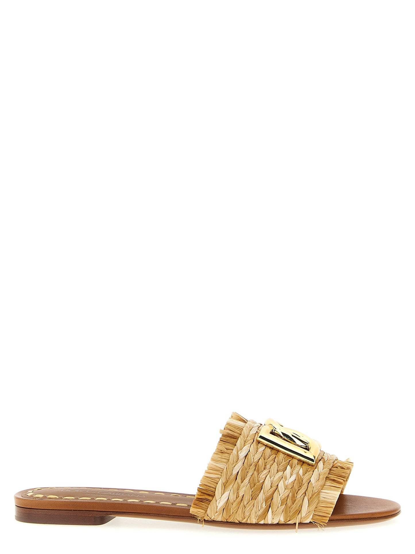 Dolce & Gabbana Braune Raffia-Slipper