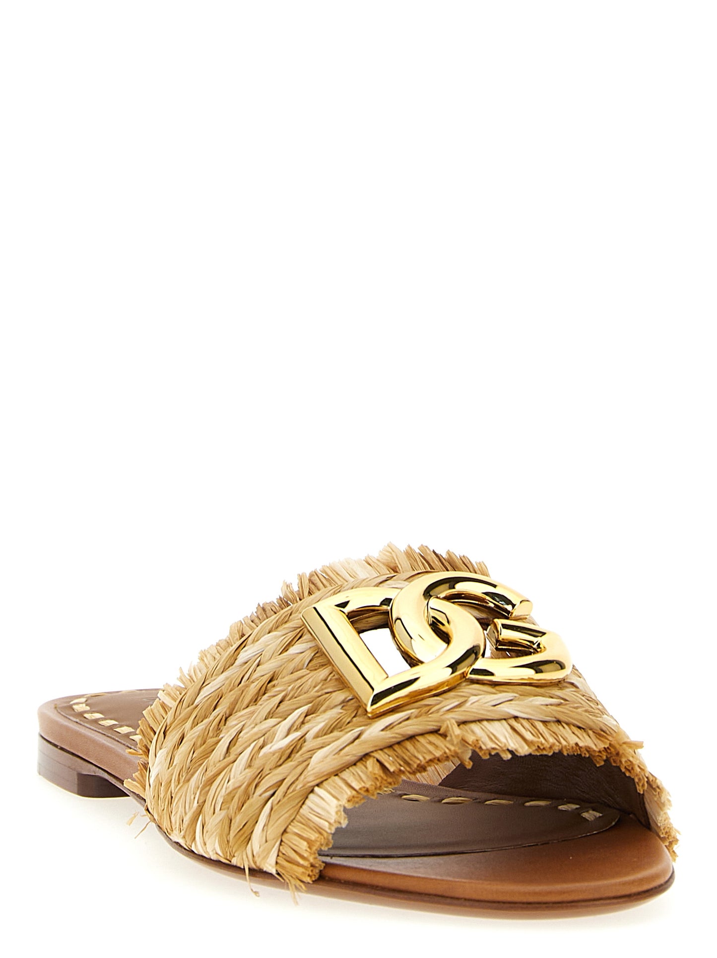 Dolce & Gabbana Braune Raffia-Slipper