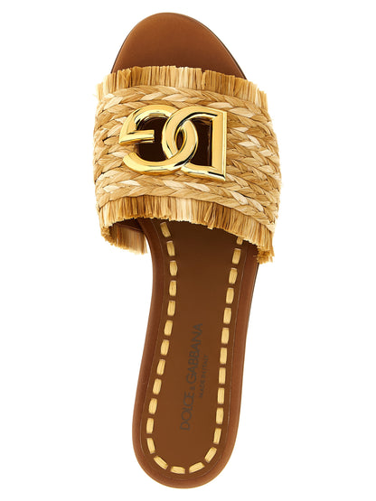 Dolce & Gabbana Braune Raffia-Slipper