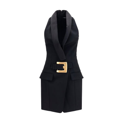 Balmain Schwarzes Oves Aries Wollkleid