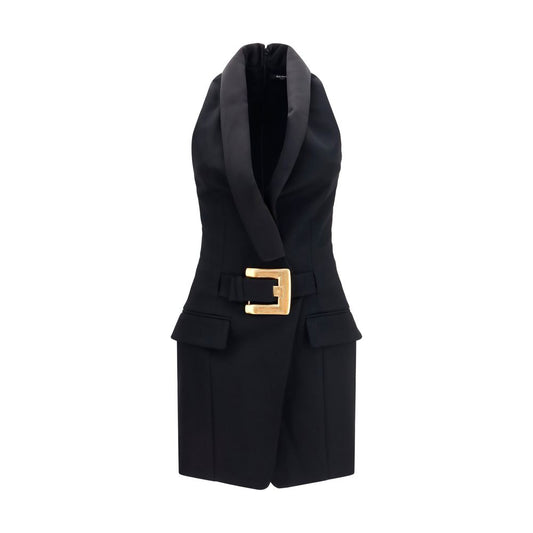 Balmain Schwarzes Oves Aries Wollkleid