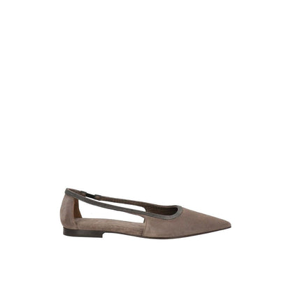 Brunello Cucinelli Graue Leder-Ballerinas