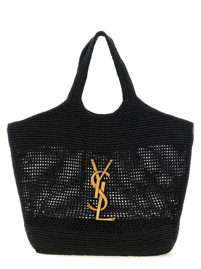 Saint Laurent Schwarze Raffia-Tasche