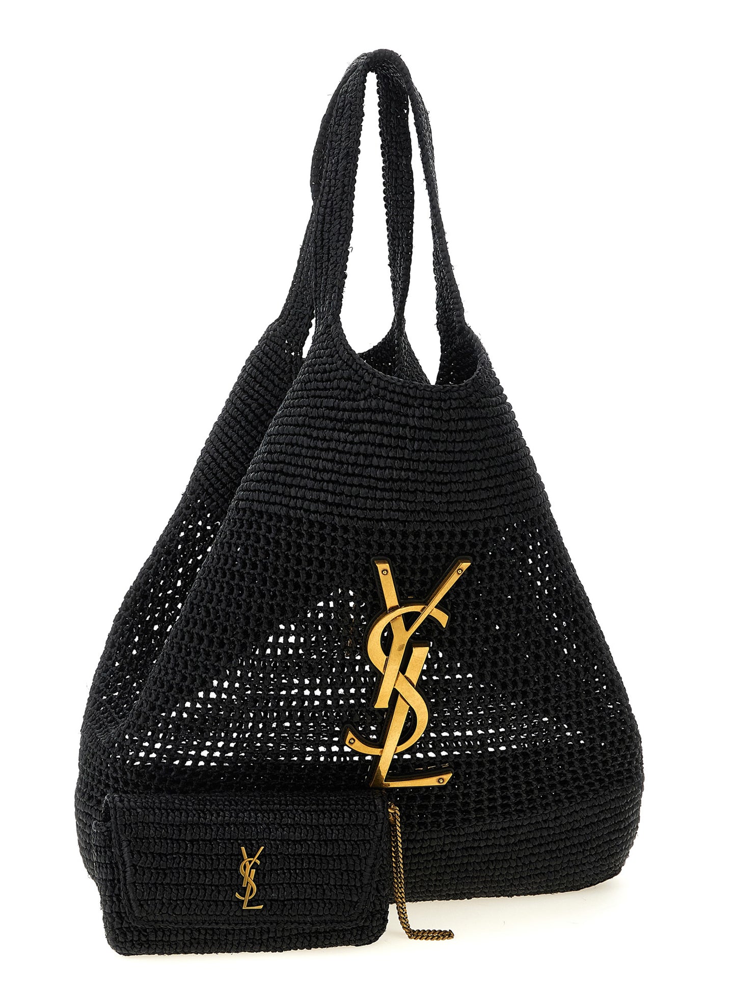 Saint Laurent Schwarze Raffia-Tasche
