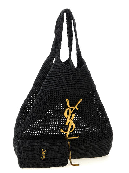 Saint Laurent Schwarze Raffia-Tasche