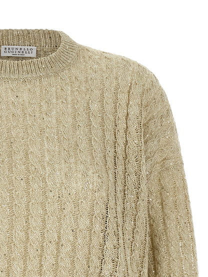 Brunello Cucinelli Beige Leinenstrickjacke