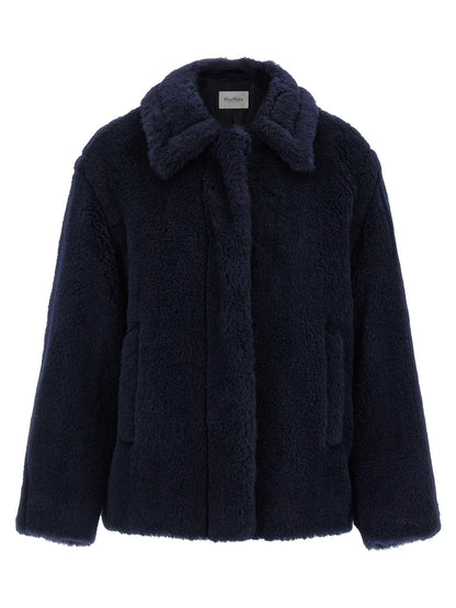 Max Mara Blauer Mantel aus Alpaka und Leder