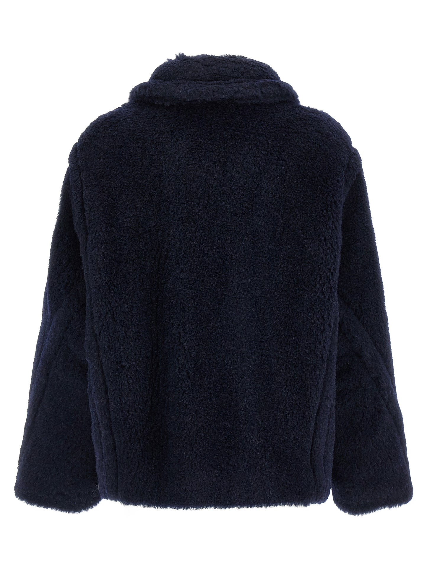Max Mara Blauer Mantel aus Alpaka und Leder