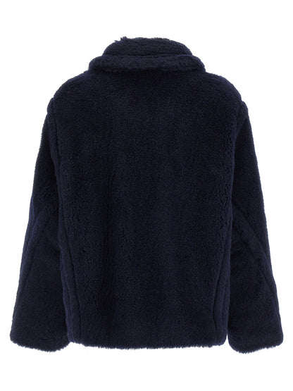 Max Mara Blauer Mantel aus Alpaka und Leder