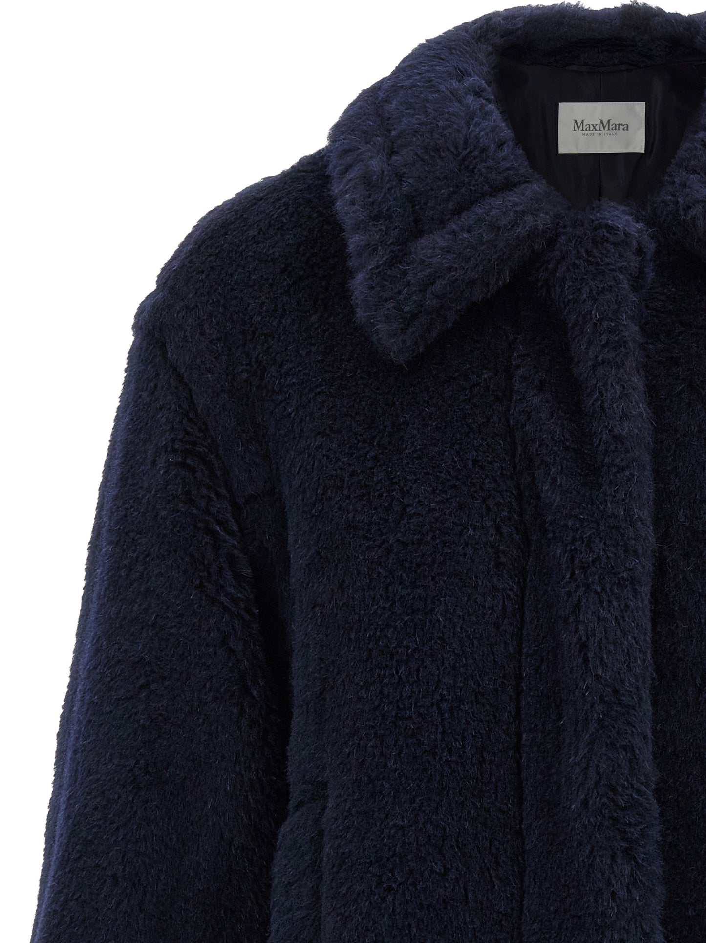 Max Mara Blauer Mantel aus Alpaka und Leder