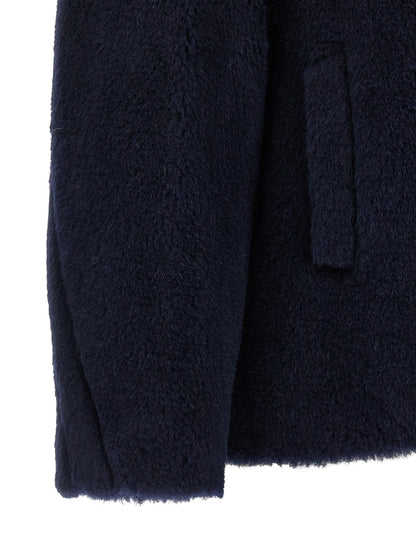 Max Mara Blauer Mantel aus Alpaka und Leder