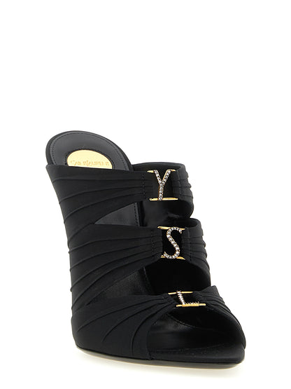 Saint Laurent Schwarze Sandalen mit Stilettoabsatz aus Viskose