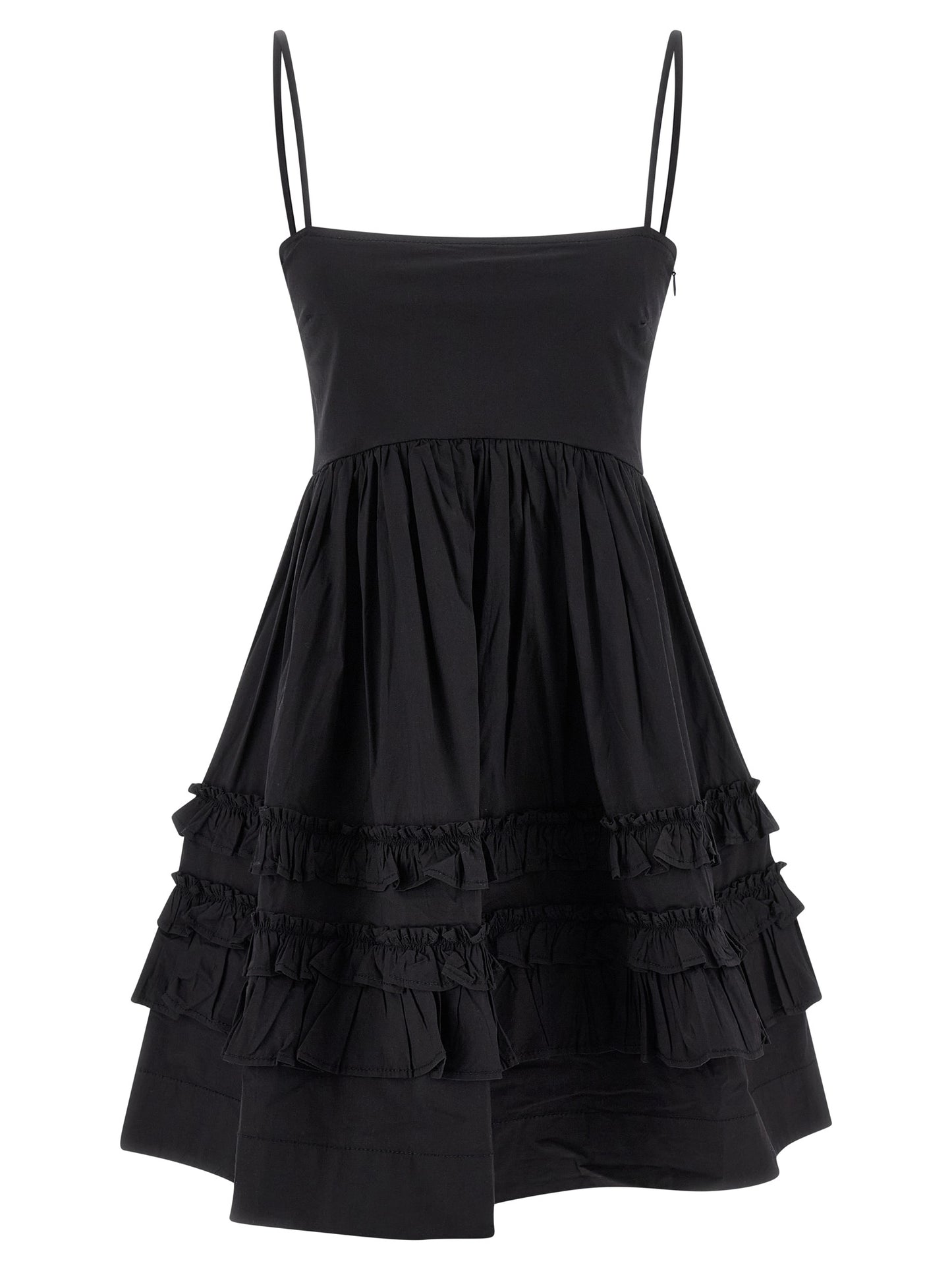 Ganni Schwarzes kurzes Baumwollkleid