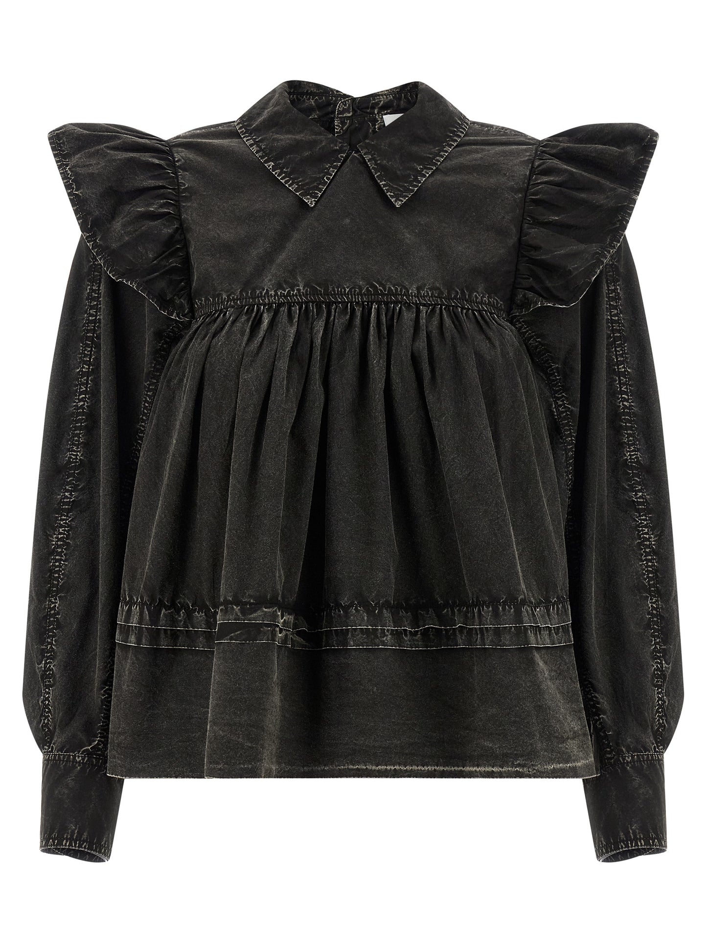Ganni Schwarze Bio-Baumwollbluse